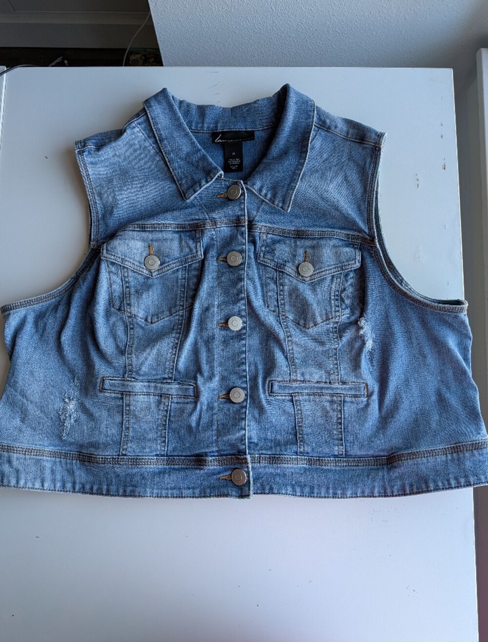 Lane Bryant Distressed Denim Vest Size 22 Light Wash Stretch Jean Jacket